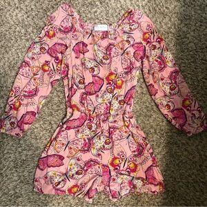 Girls Butterfly Challis Romper - Pink